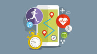 Illustration Mobiltelefon mit einigen Gesundheits- und Sport-Apps