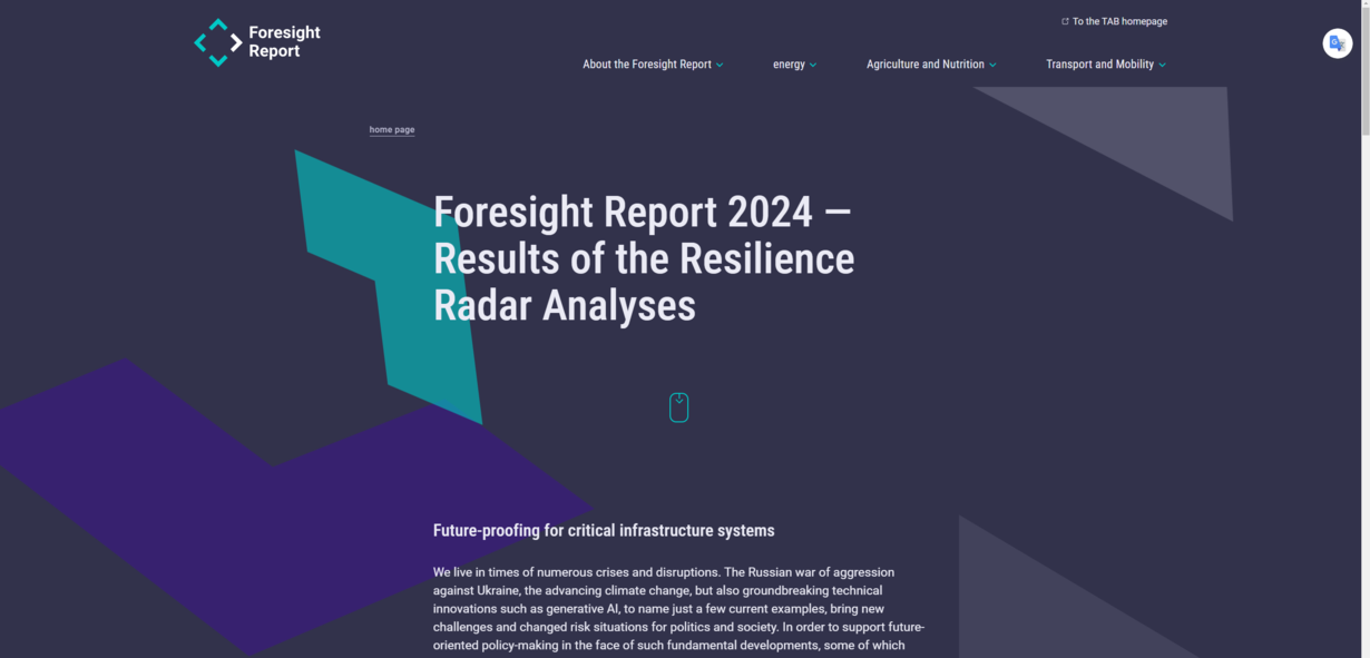 Screenshot Microsite Foresight Report 2024 (translated with Google )