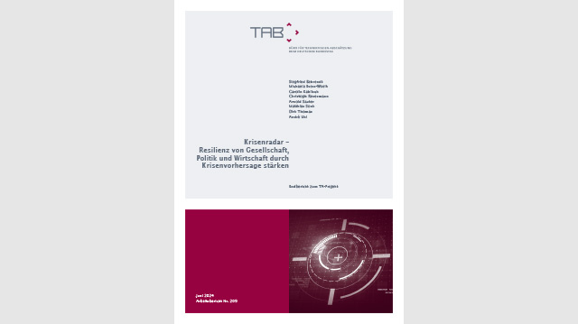Coverbild: TAB-Arbeitsbericht Nr. 209 Krisenradar – Resilienz von Gesellschaft, Politik und Wirtschaft durch Krisenvorhersage stärken 