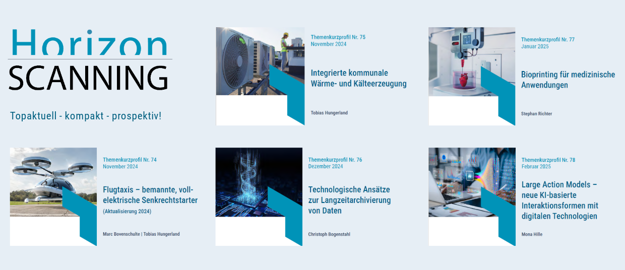 Cover-pics of 5 new topic briefs from hoizon scanning (in German)