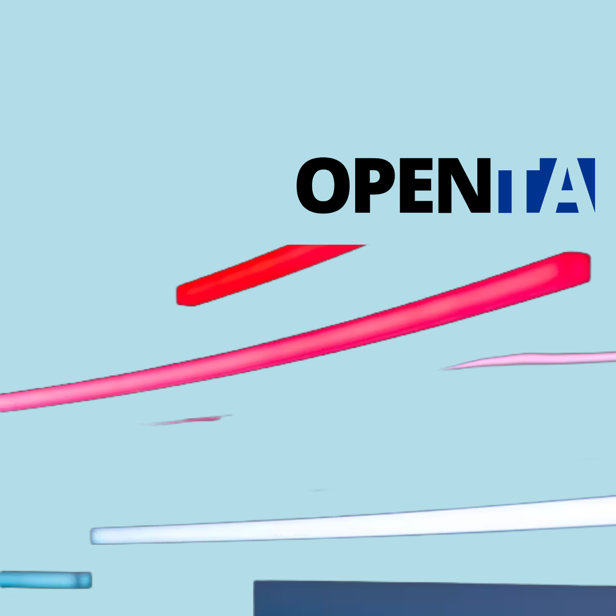 Logo von openTA mit stilisierten, farbigen Linien auf hellblauem Hintergrund.